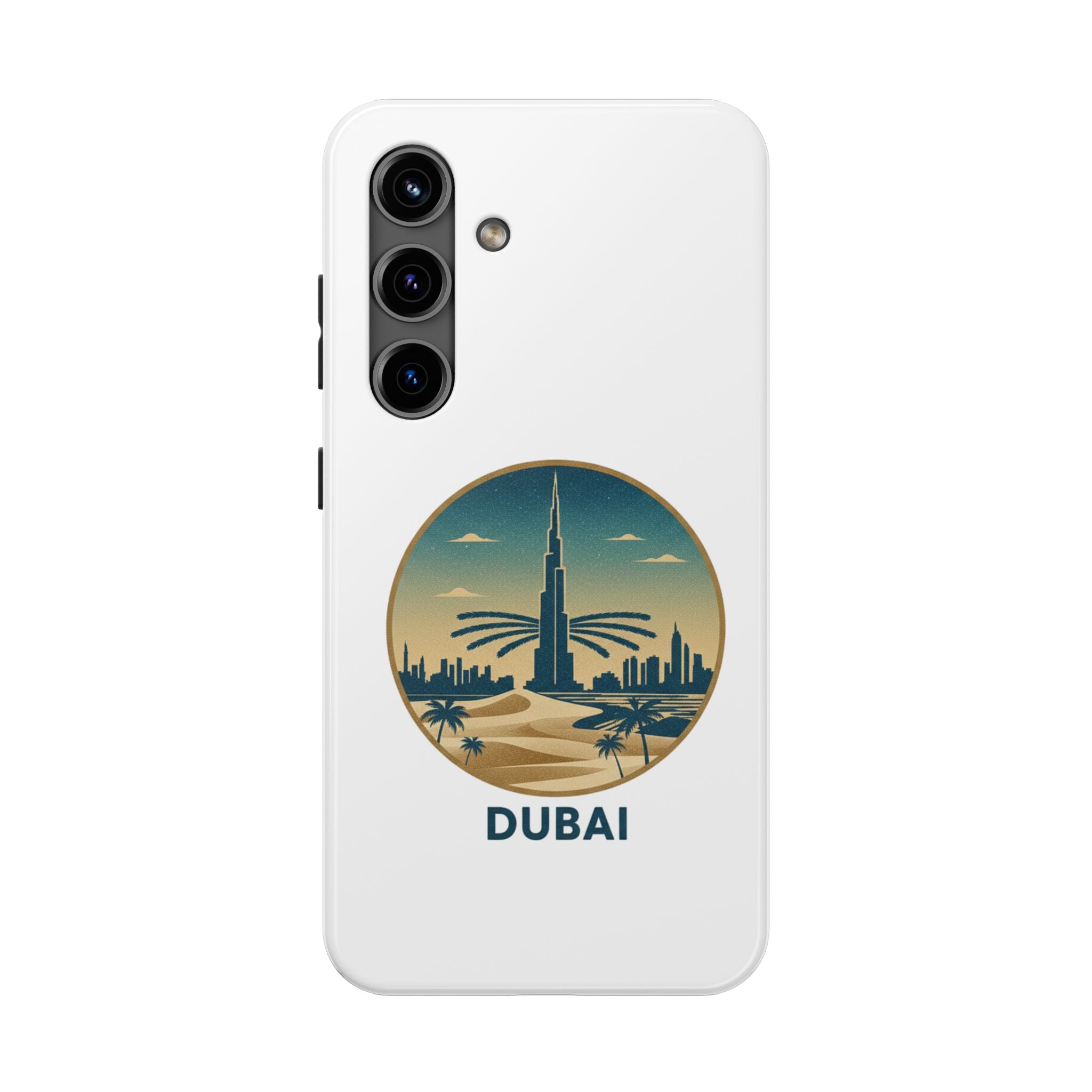 Dubai Skyline Tough Phone Case — Retro Desert Palm Travel Phone Cover