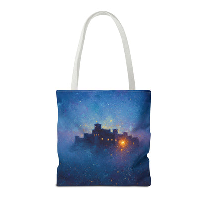 Starry Night Castle Tote Bag — Mystical Galaxy Scene All-Over Print