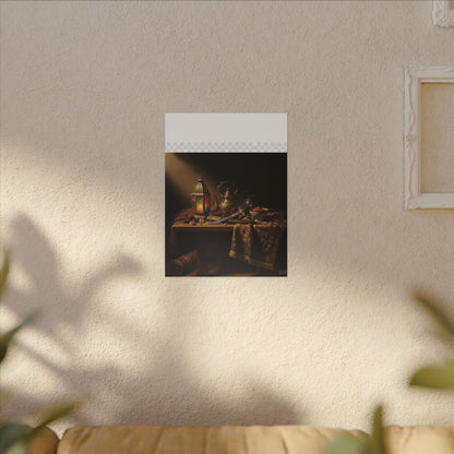 Oriental Still Life Canvas — Vintage Brass Teapot & Lantern Wall Art