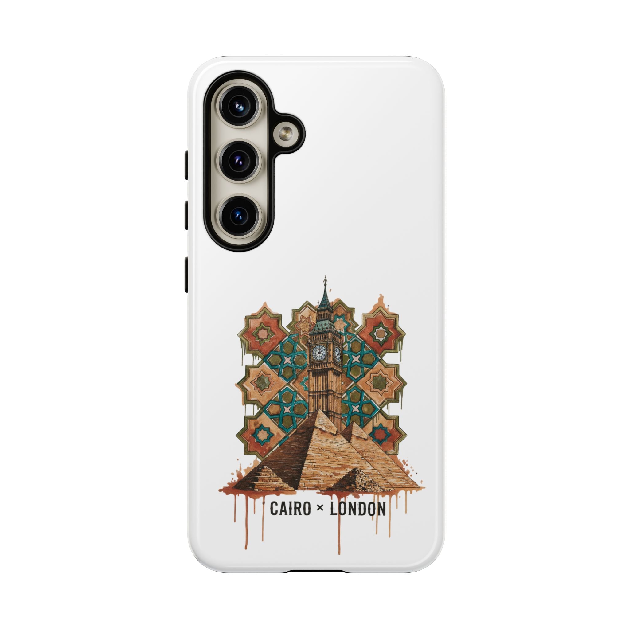 Cairo × London Phone Case — Vintage Mosaic Pyramids & Big Ben Travel Design