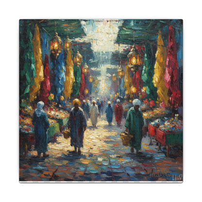 Middle Eastern Market Matte Canvas Wall Art — Colorful Bazaar Street Scene
