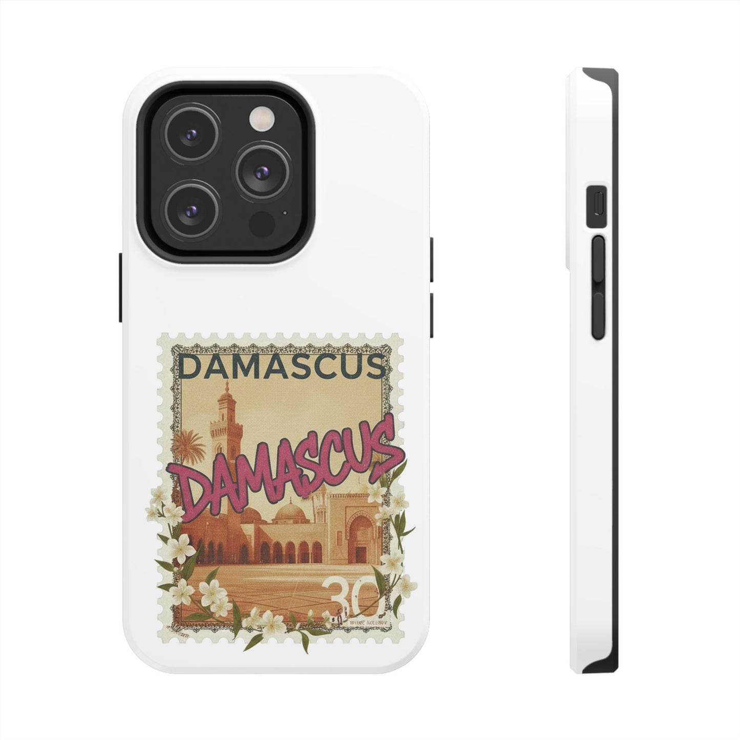 Étui de téléphone résistant à motif de timbres vintage Damas — Coque de téléphone rétro pour voyage