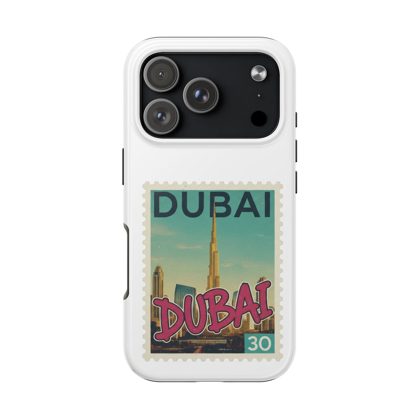 Coque de téléphone motif timbre-poste de Dubaï — Coque iPhone résistante inspirée du voyage