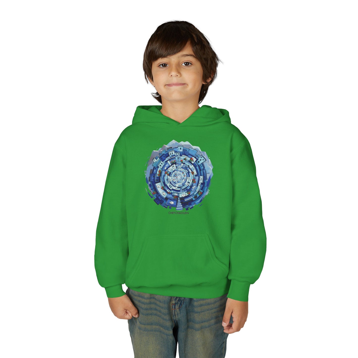 Youth Hoodie — Blue Geometric Mandala Graphic