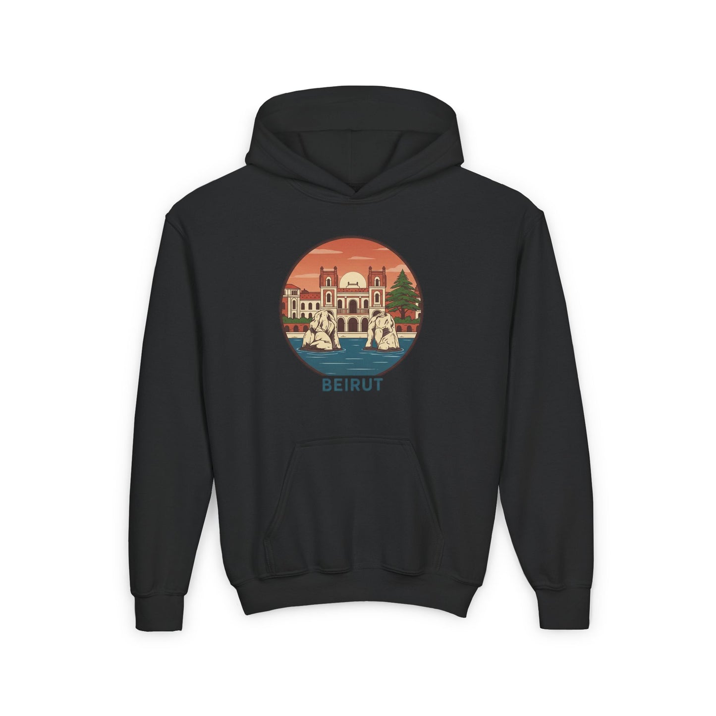 Beirut Skyline Youth Hoodie - Vintage City Illustration
