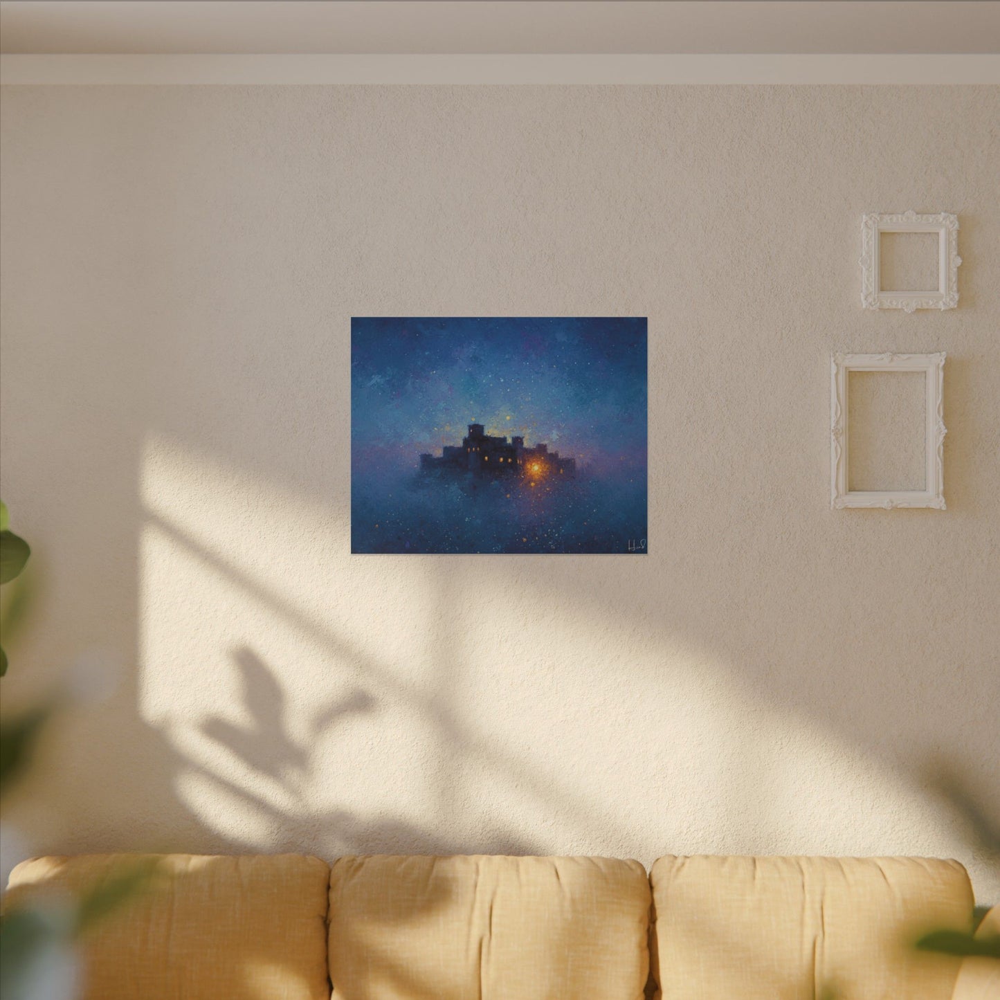 Tableau sur toile mate « Forteresse de la Nuit Étoilée » — Paysage mystique de château bleu