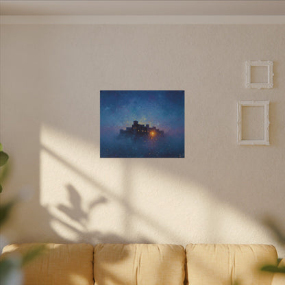 Tableau sur toile mate « Forteresse de la Nuit Étoilée » — Paysage mystique de château bleu