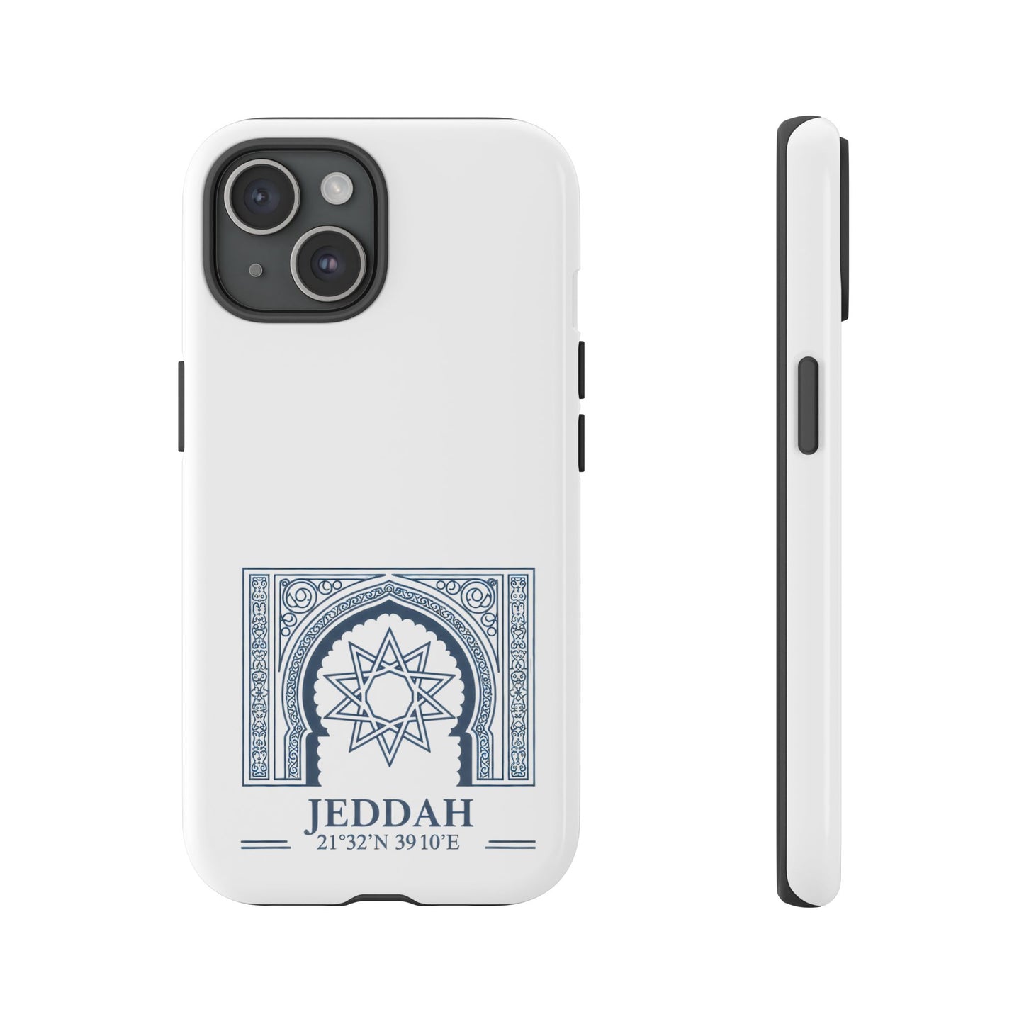 Jeddah Coordinates Phone Case — Blue Islamic Arch Travel Souvenir