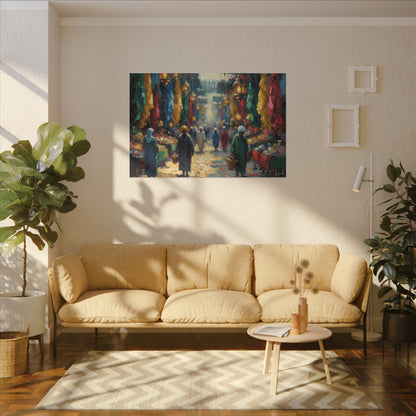 Middle Eastern Market Matte Canvas Wall Art — Colorful Bazaar Street Scene