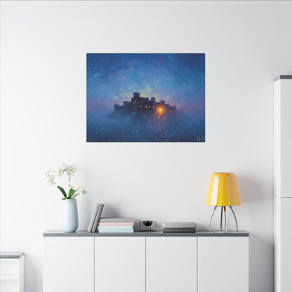 Tableau sur toile mate « Forteresse de la Nuit Étoilée » — Paysage mystique de château bleu