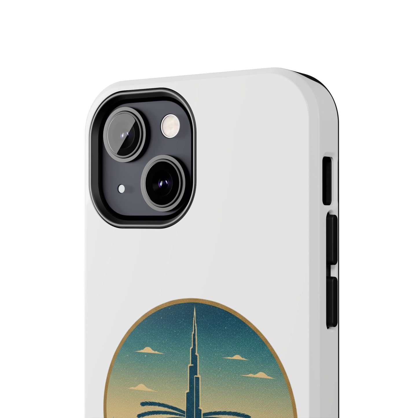 Coque de téléphone résistante motif skyline de Dubaï — Étui de voyage rétro palmiers du désert
