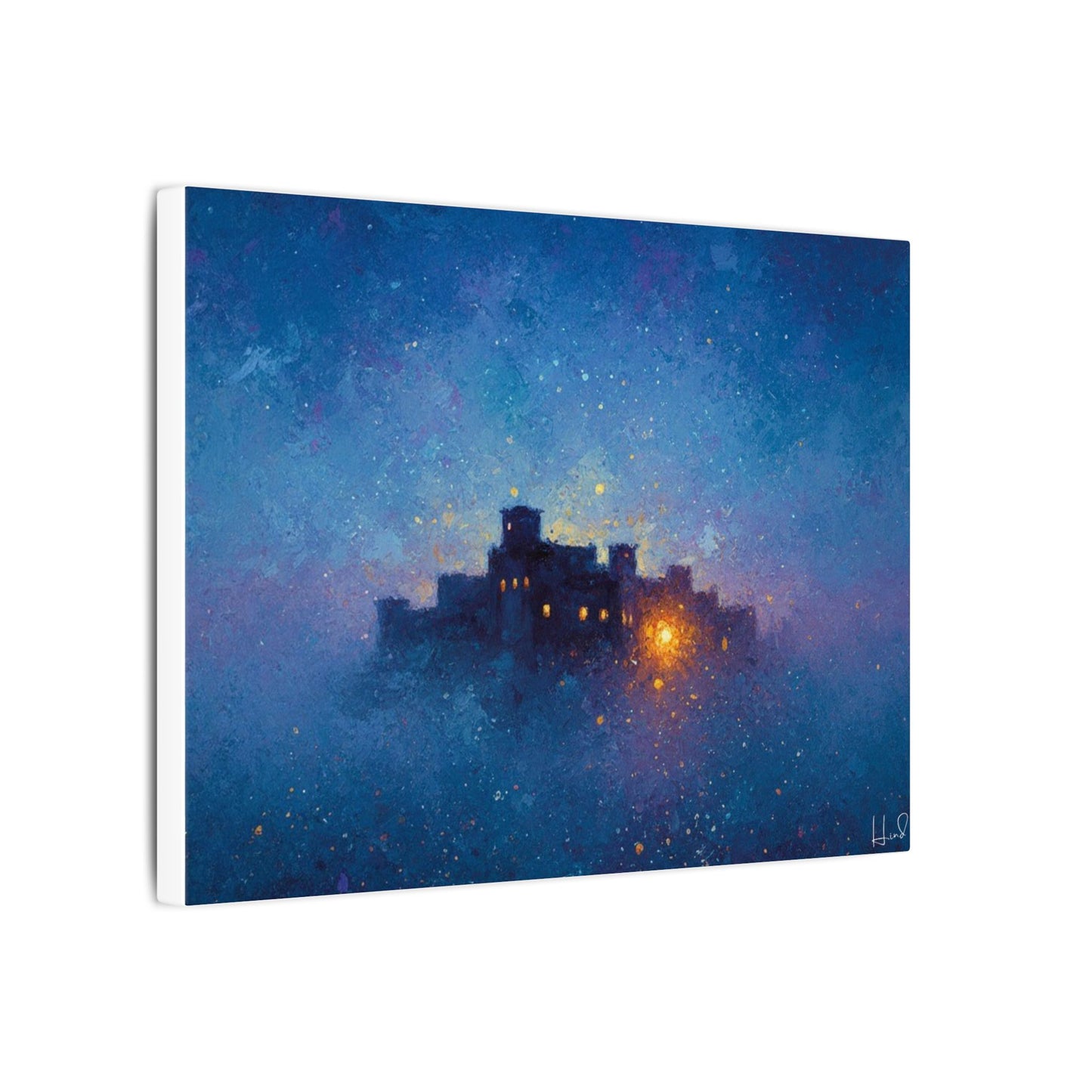Tableau sur toile mate « Forteresse de la Nuit Étoilée » — Paysage mystique de château bleu
