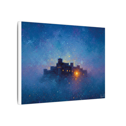 Tableau sur toile mate « Forteresse de la Nuit Étoilée » — Paysage mystique de château bleu