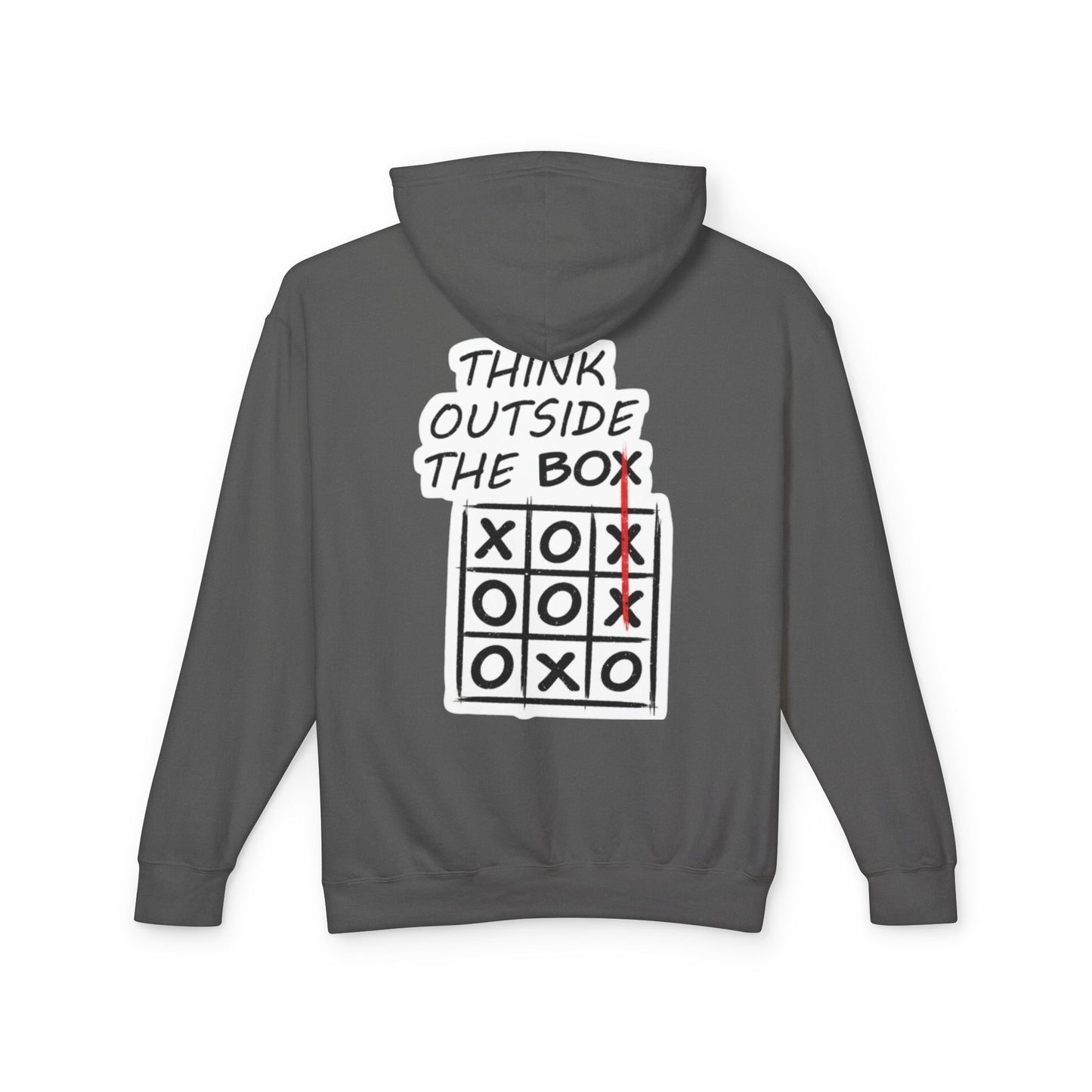 Think Outside the Box Hoodie — Tic-Tac-Toe Graphic Lightweight Hooded Sweatshirt