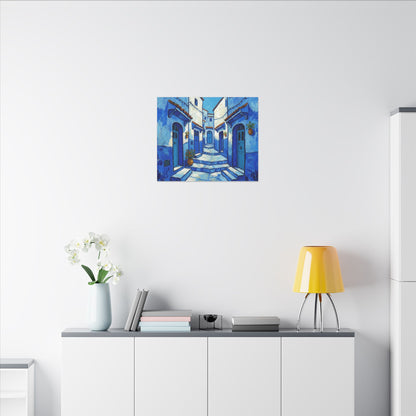 Mediterranean Blue Alley Canvas Print — Stretched Matte Wall Art