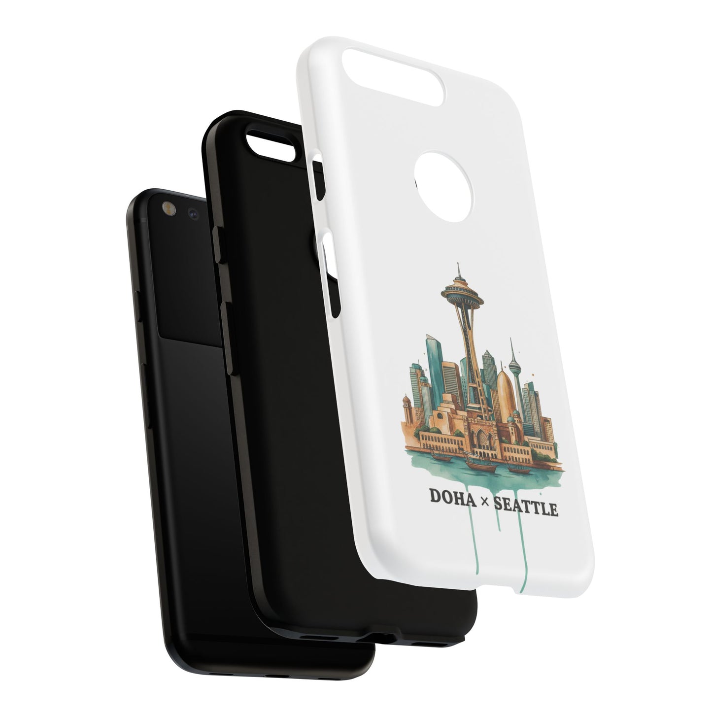 Coque de téléphone résistante Doha x Seattle Skyline — Protection pour téléphone inspirée de la ville