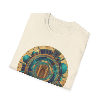 Sacred Geometry Mandala T-Shirt — Teal & Gold Spiritual Art Tee