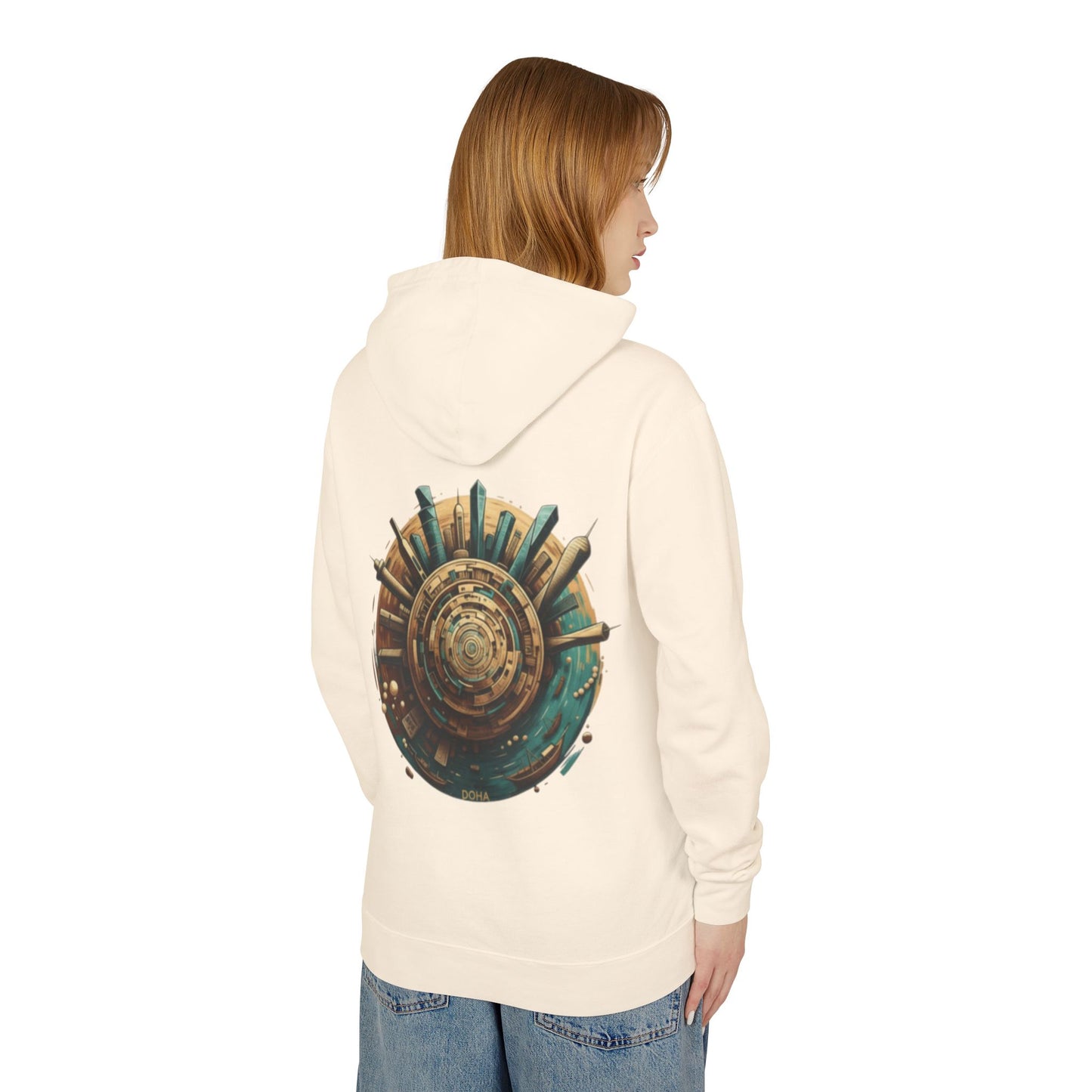 Hoodie — Retro Futuristic City Planet Graphic Hooded Sweatshirt