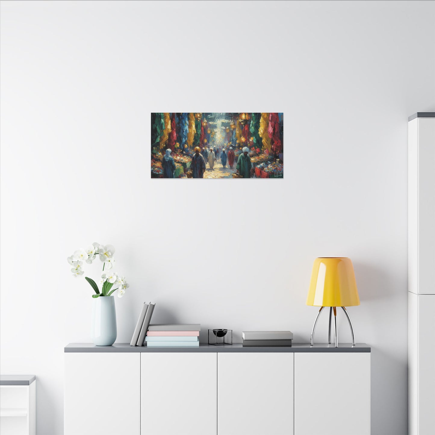 Middle Eastern Market Matte Canvas Wall Art — Colorful Bazaar Street Scene