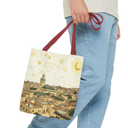 Starry Night Cityscape Tote Bag — Vintage Moroccan Skyline All-Over Print