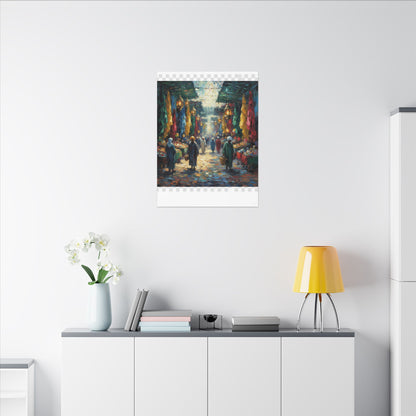 Middle Eastern Market Matte Canvas Wall Art — Colorful Bazaar Street Scene