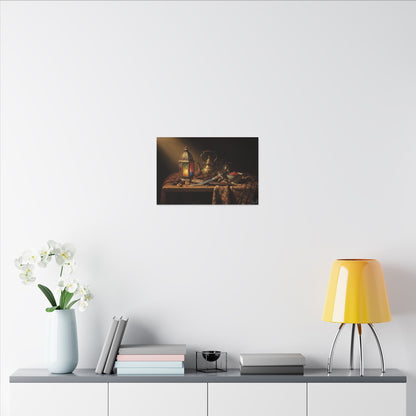 Oriental Still Life Canvas — Vintage Brass Teapot & Lantern Wall Art