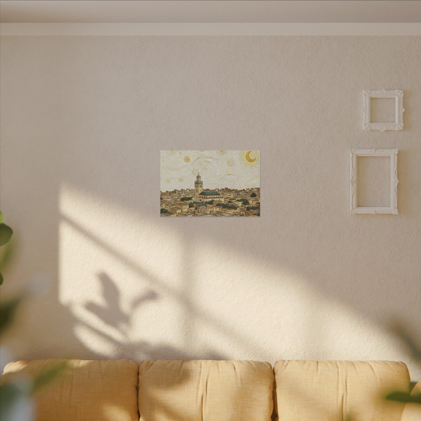 Moroccan Cityscape Canvas Print — Starry Night-Inspired Mosque Wall Art