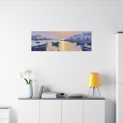 Seaside Sunset Canvas Print — Boats on Tranquil Harbor Wall Art