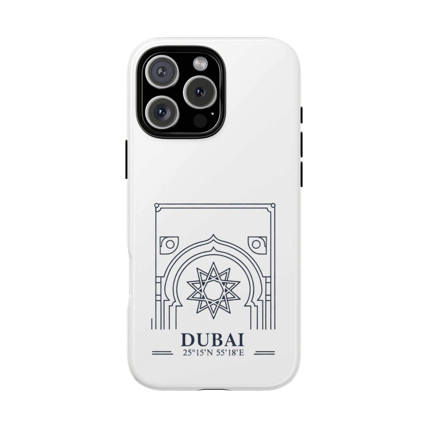 Dubai Architectural Phone Case — Minimal Souvenir Travel Design with Coordinates