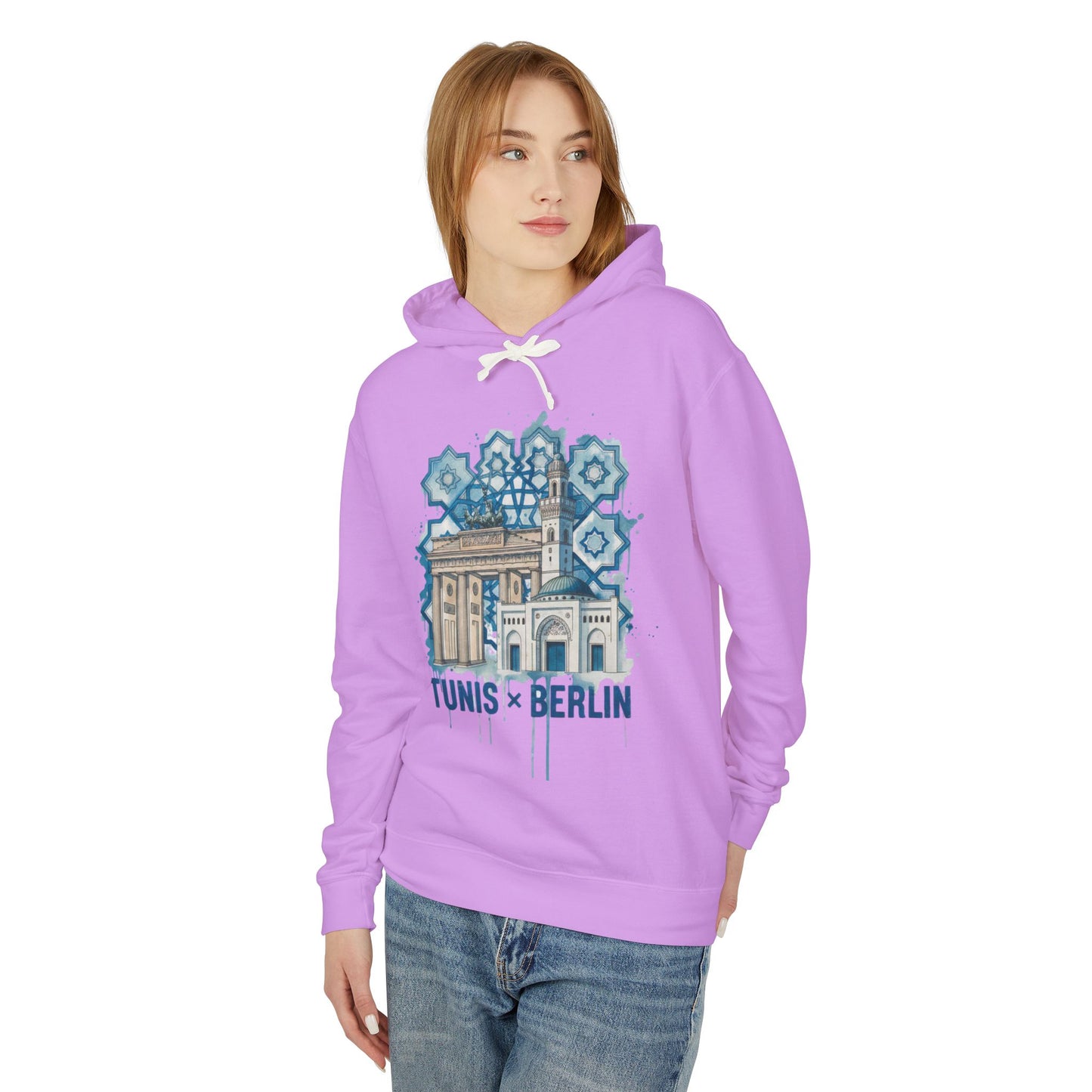 Tunis × Berlin Hoodie — Travel Mashup Graphic Hooded Sweatshirt