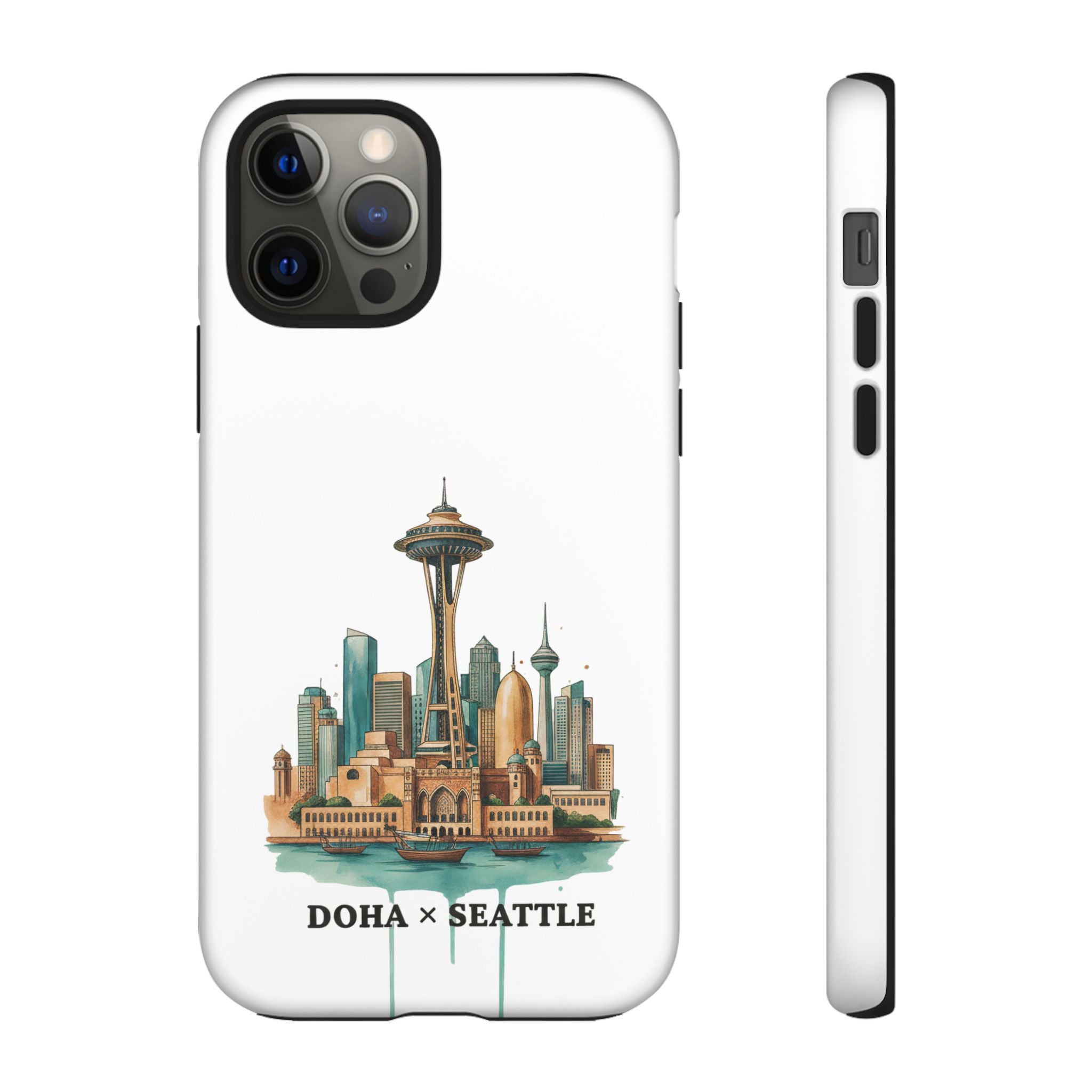 Doha x Seattle Skyline Tough Phone Case — Cityscape Protective Phone Cover