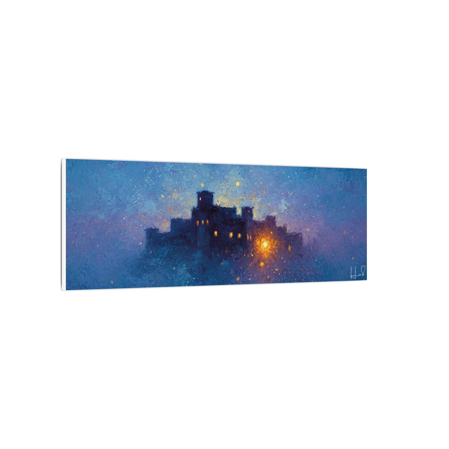 Tableau sur toile mate « Forteresse de la Nuit Étoilée » — Paysage mystique de château bleu
