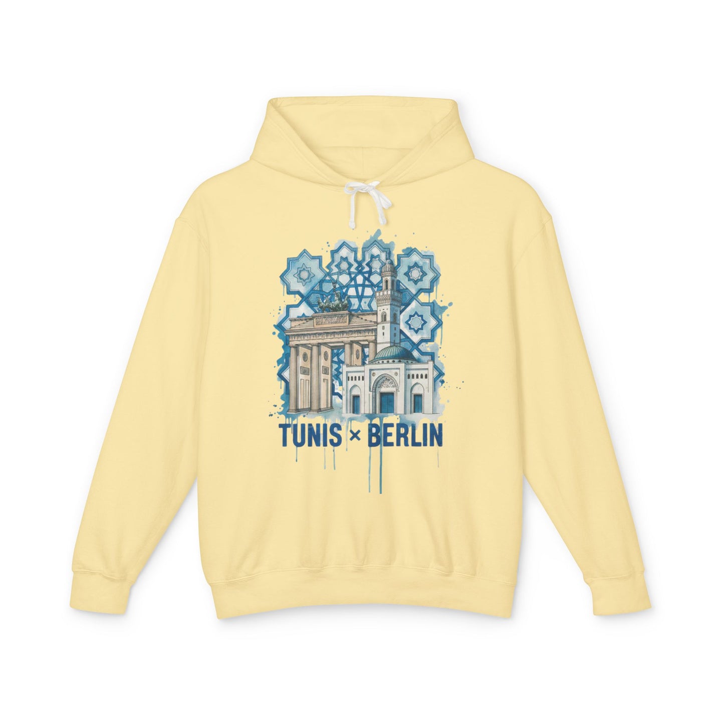 Tunis × Berlin Hoodie — Travel Mashup Graphic Hooded Sweatshirt