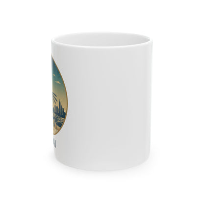 Mug en céramique avec panorama de Dubaï – Tasse à café Palmier du désert et Burj Khalifa (325 ml/445 ml)