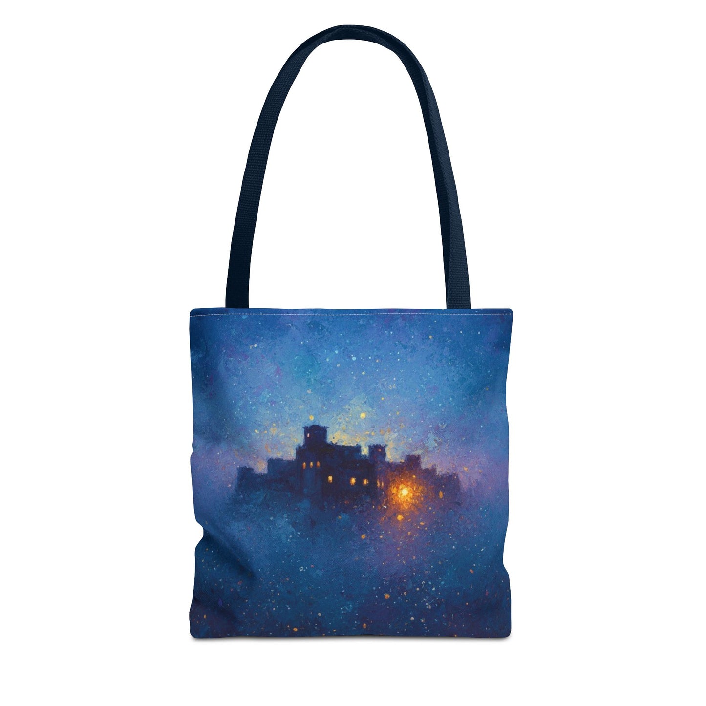 Starry Night Castle Tote Bag — Mystical Galaxy Scene All-Over Print