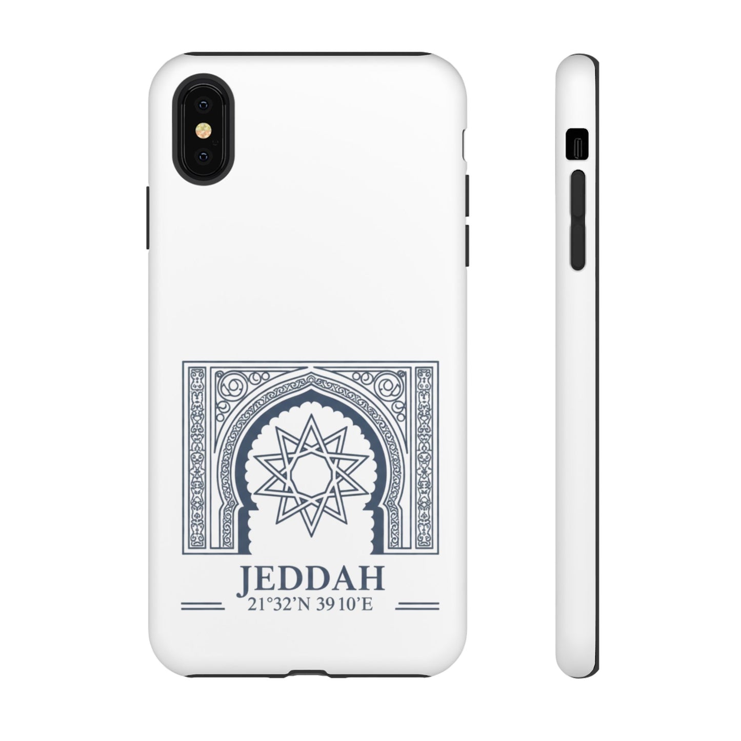 Jeddah Coordinates Phone Case — Arabic Arch Geometric Design