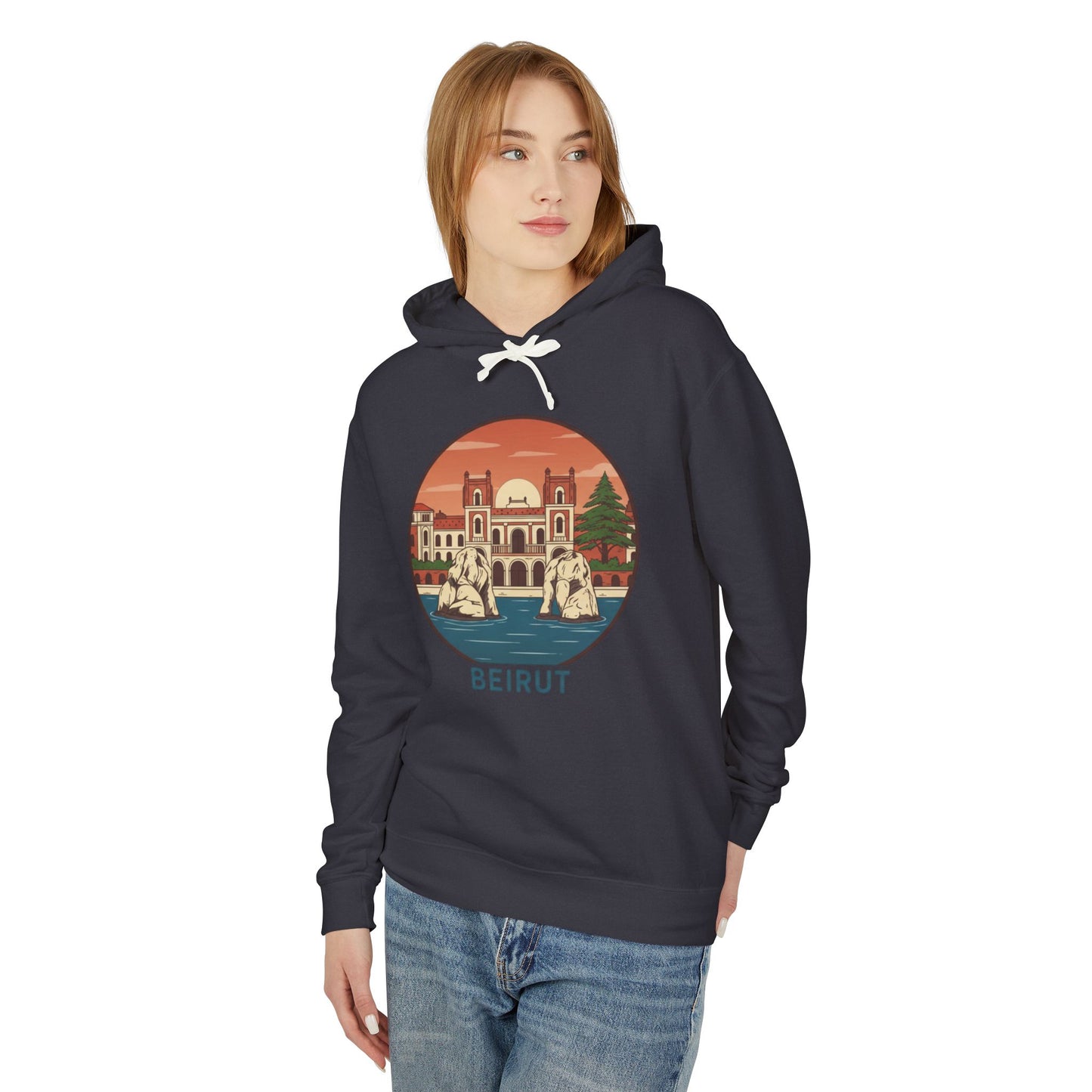 Beirut Vintage Landmark Hoodie — Retro Cityscape Graphic Hooded Sweatshirt