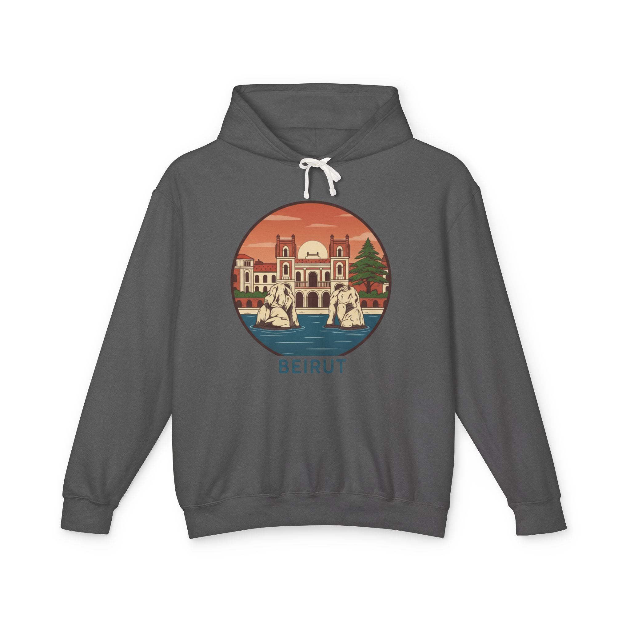 Beirut Vintage Landmark Hoodie — Retro Cityscape Graphic Hooded Sweatshirt