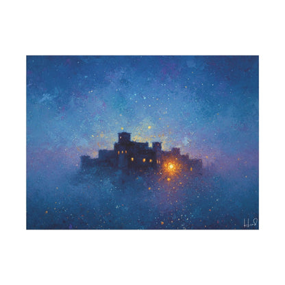 Tableau sur toile mate « Forteresse de la Nuit Étoilée » — Paysage mystique de château bleu