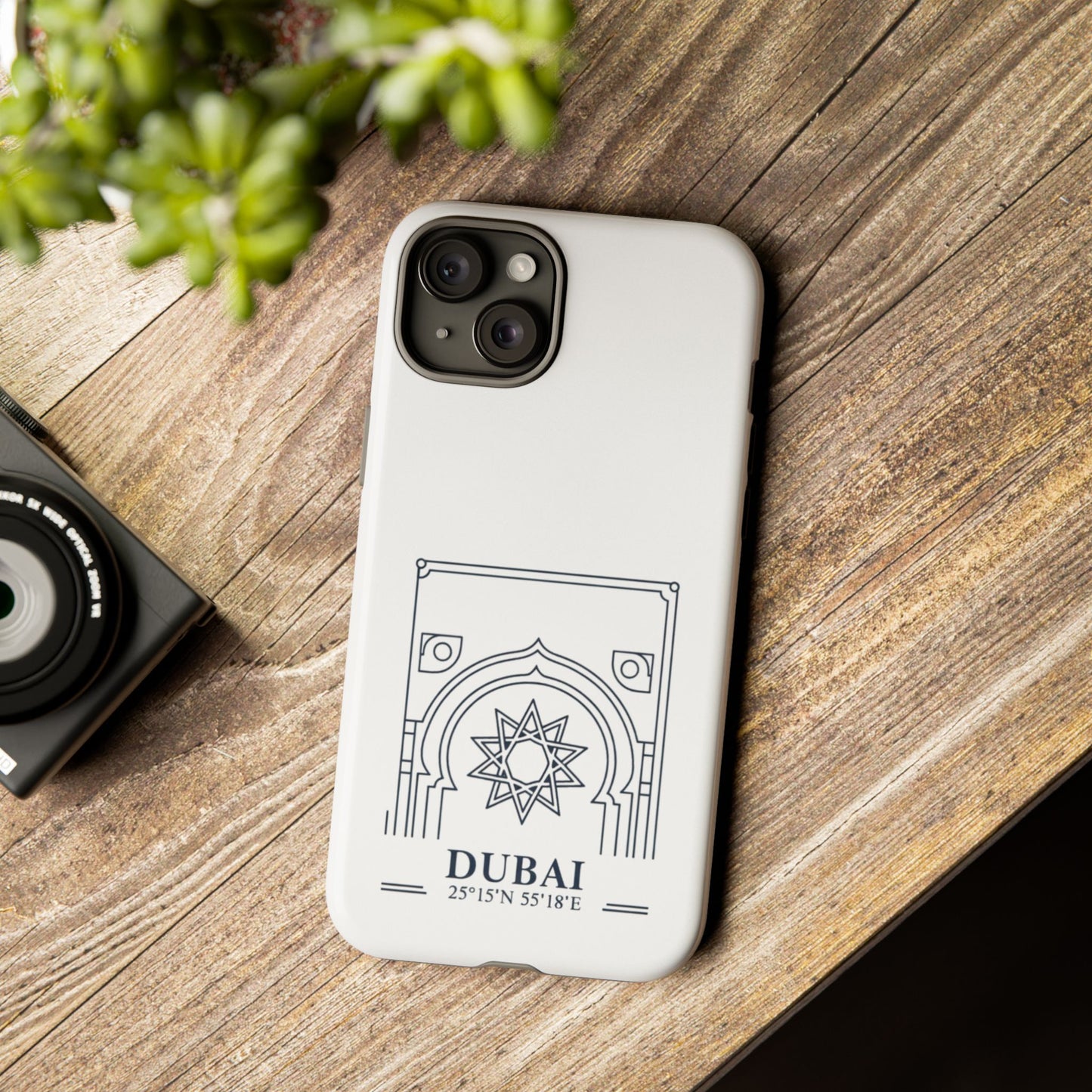 Dubai Architectural Phone Case — Minimal Souvenir Travel Design with Coordinates