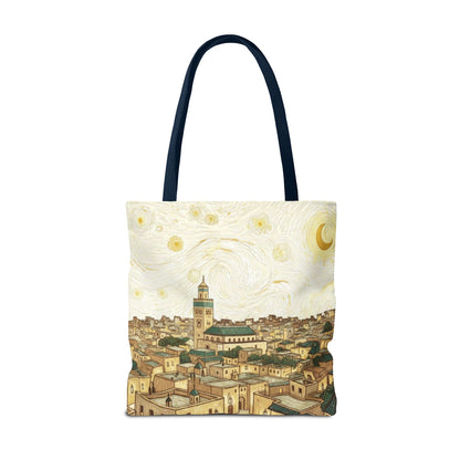 Starry Night Cityscape Tote Bag — Vintage Moroccan Skyline All-Over Print