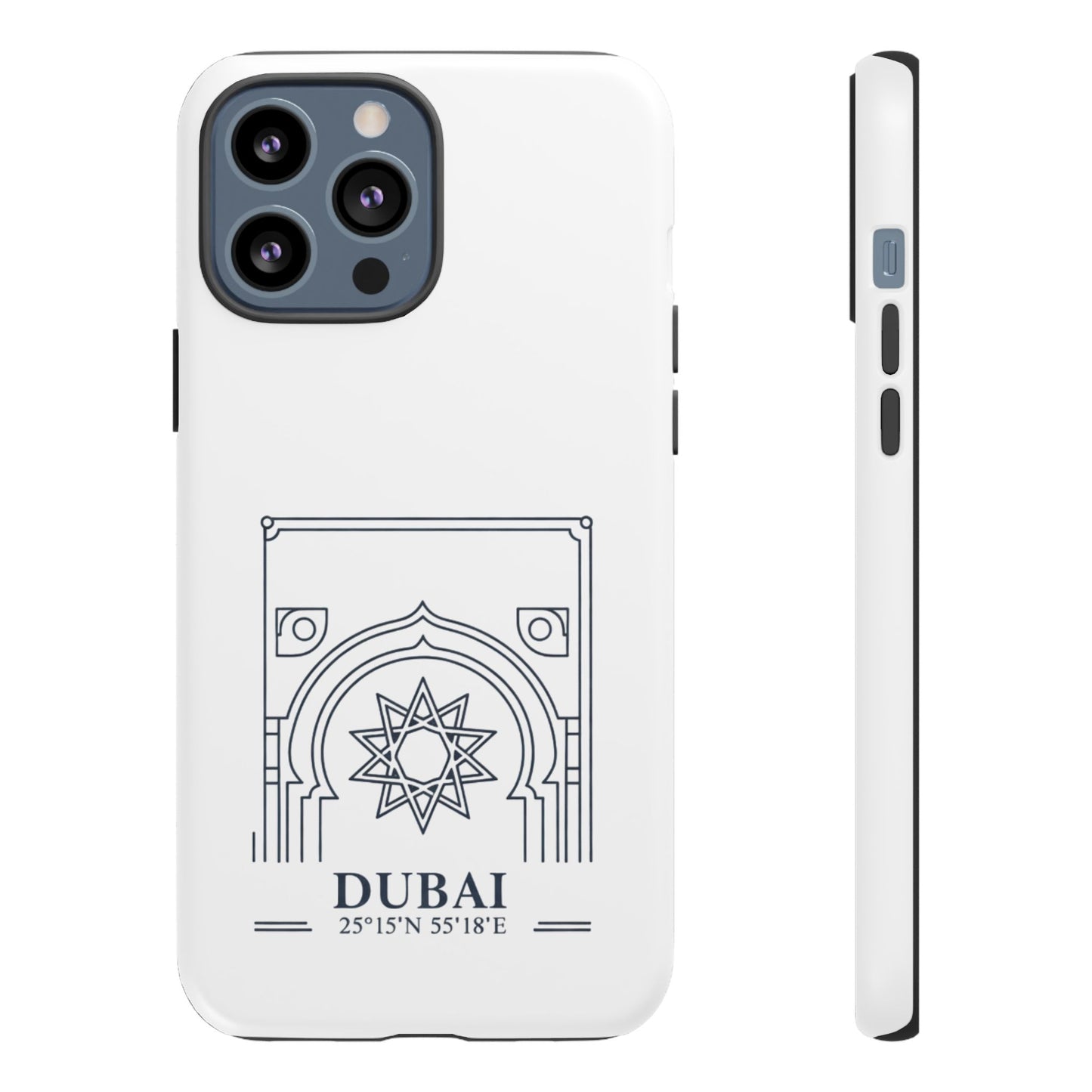 Dubai Architectural Phone Case — Minimal Souvenir Travel Design with Coordinates