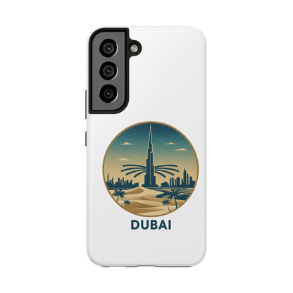 Coque de téléphone résistante motif skyline de Dubaï — Étui de voyage rétro palmiers du désert
