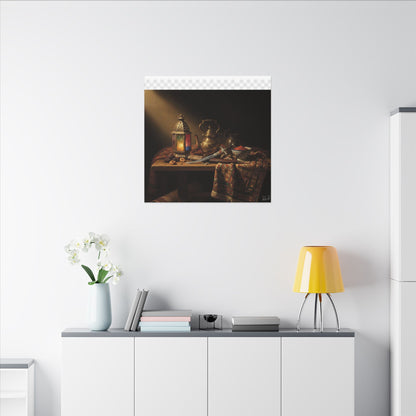 Oriental Still Life Canvas — Vintage Brass Teapot & Lantern Wall Art