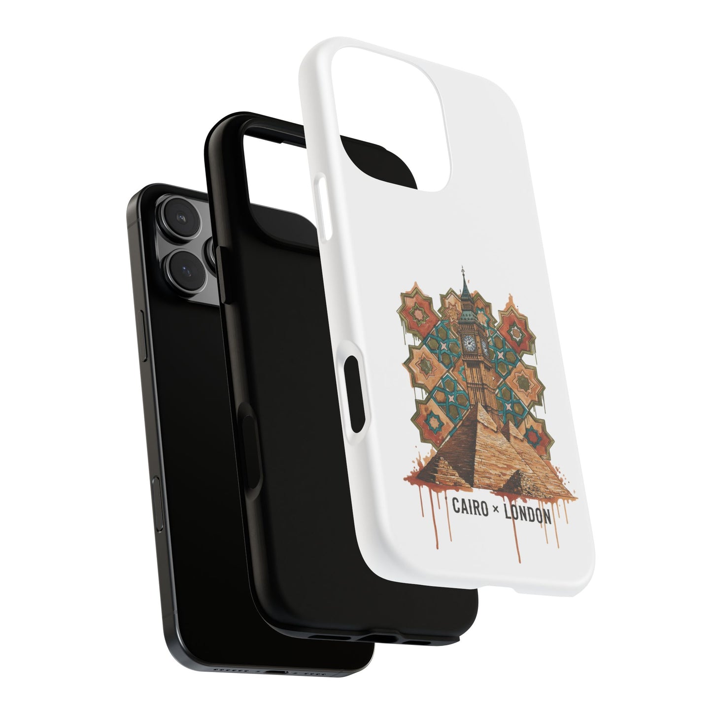 Cairo × London Phone Case — Vintage Mosaic Pyramids & Big Ben Travel Design