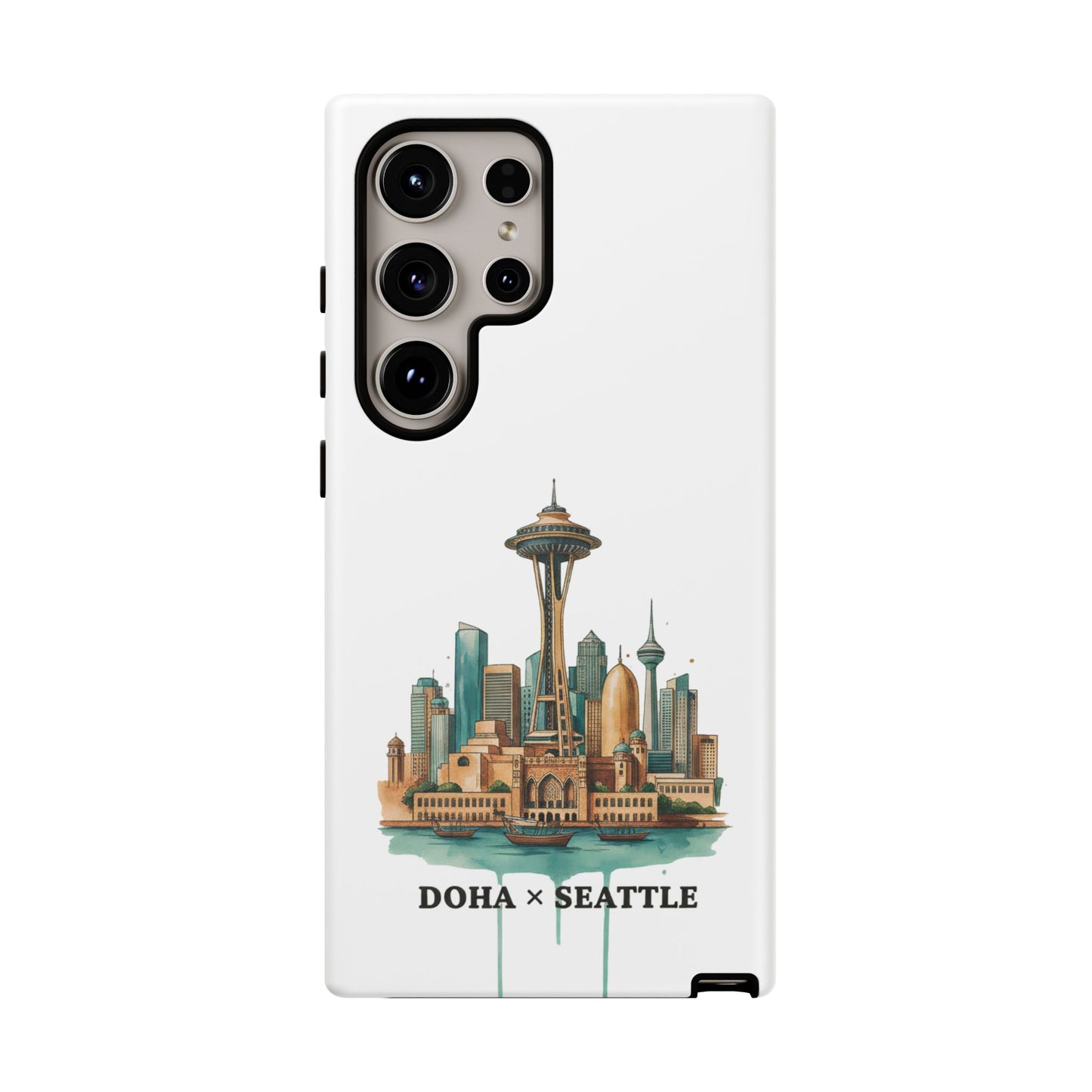 Coque de téléphone résistante Doha x Seattle Skyline — Protection pour téléphone inspirée de la ville
