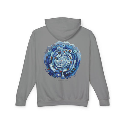 Abstract Blue Mandala Hoodie — Geometric Spiral Art Lightweight Hoodie