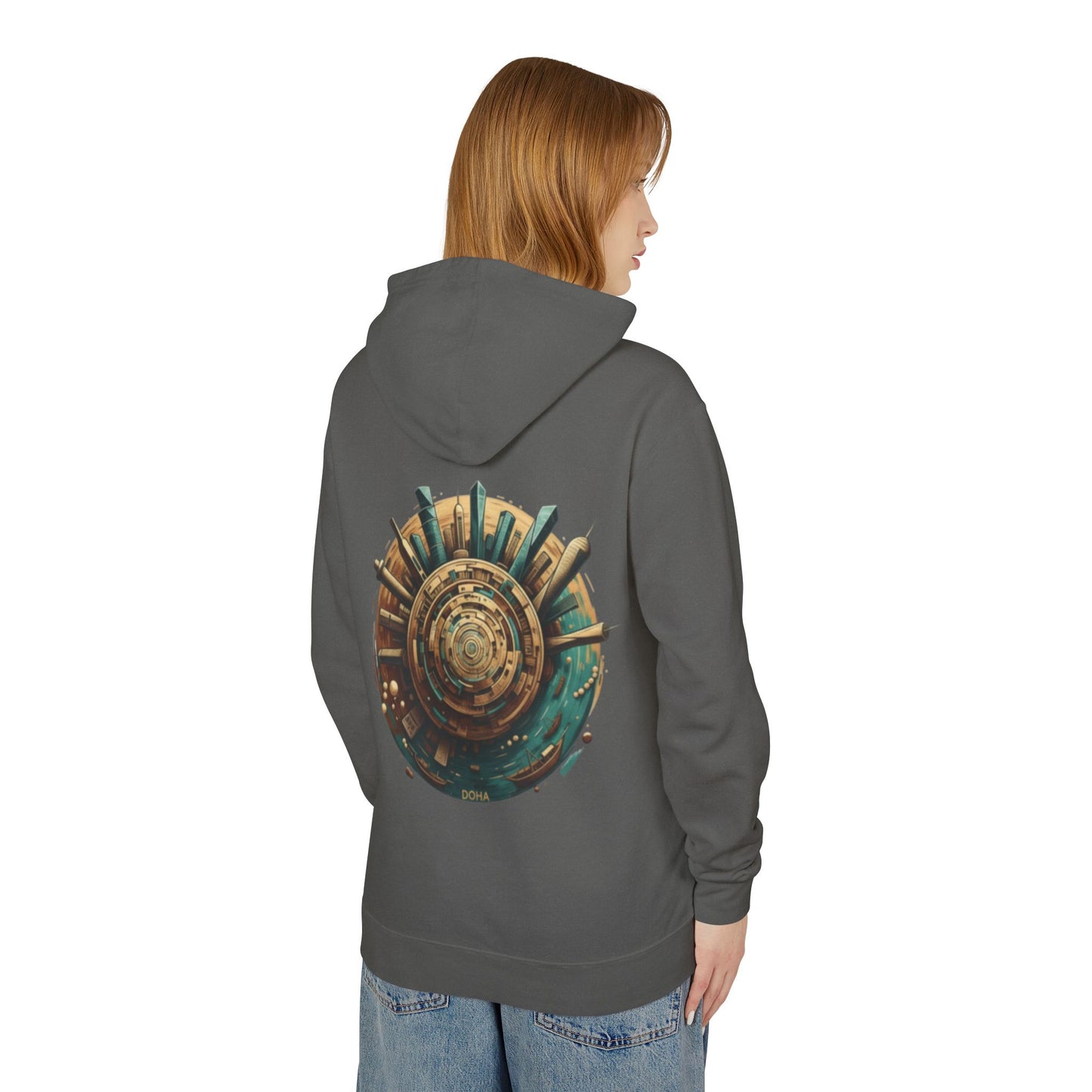 Hoodie — Retro Futuristic City Planet Graphic Hooded Sweatshirt