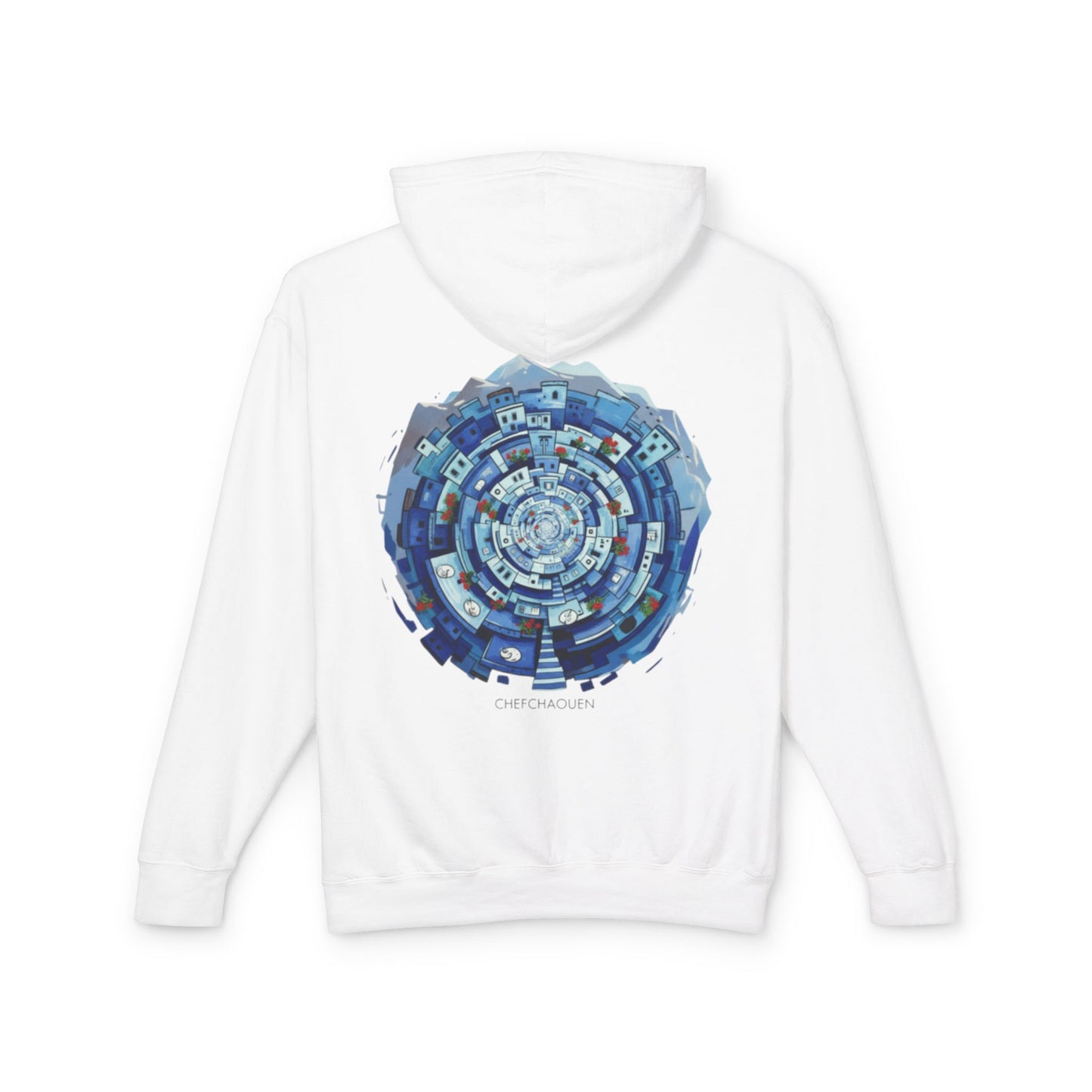 Abstract Blue Mandala Hoodie — Geometric Spiral Art Lightweight Hoodie