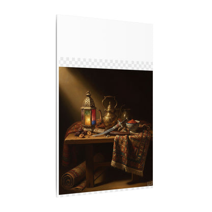 Oriental Still Life Canvas — Vintage Brass Teapot & Lantern Wall Art